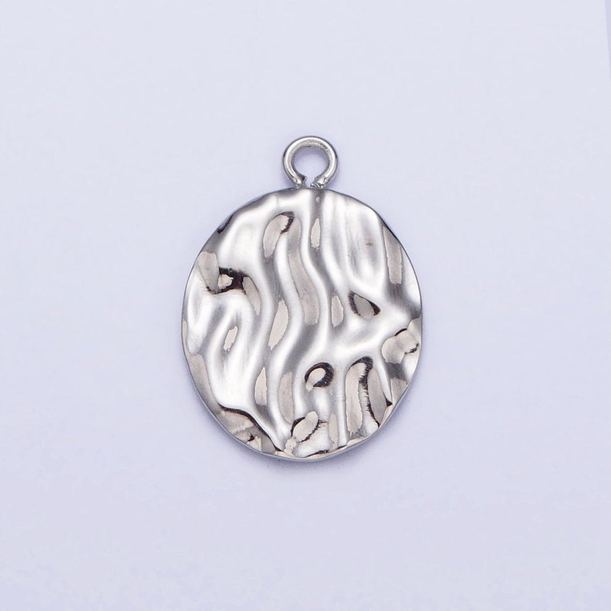 Gold, Silver Double Sided Oval Hammered Charm in Gold & Silver | P-890