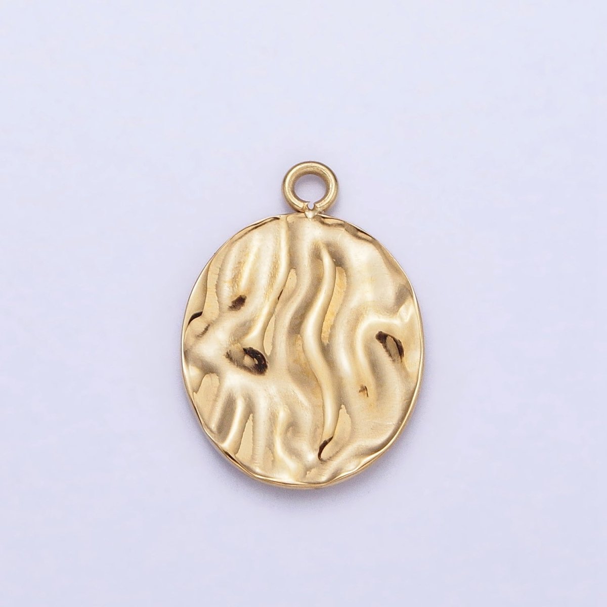 Gold, Silver Double Sided Oval Hammered Charm in Gold & Silver | P-890