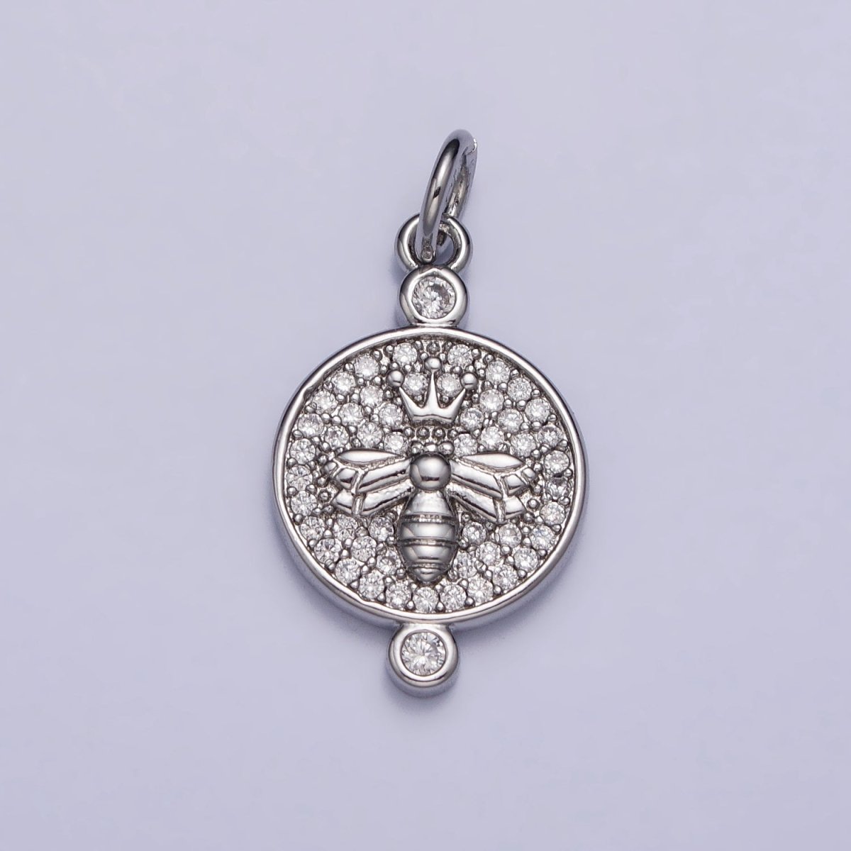 Gold, Silver Double Sided Queen Bee Insect Sunburst Lined Micro Paved CZ Round Charm | AC981 AC986