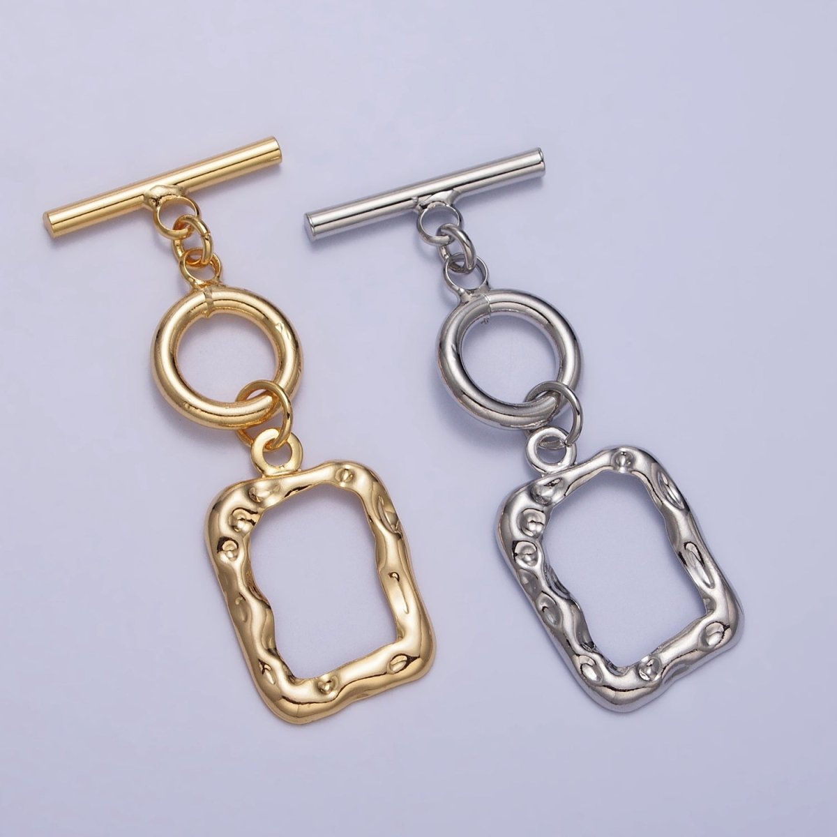 Gold, Silver Double Toggle Clasps Round & Hammered Rectangular Jewelry Closure Supply | Z-095 Z-096