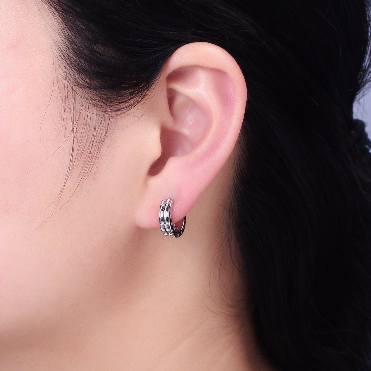 Gold, Silver Double Wide Rectangular Celestial Star Pressed 13mm Huggie Earrings | AB970 AB971