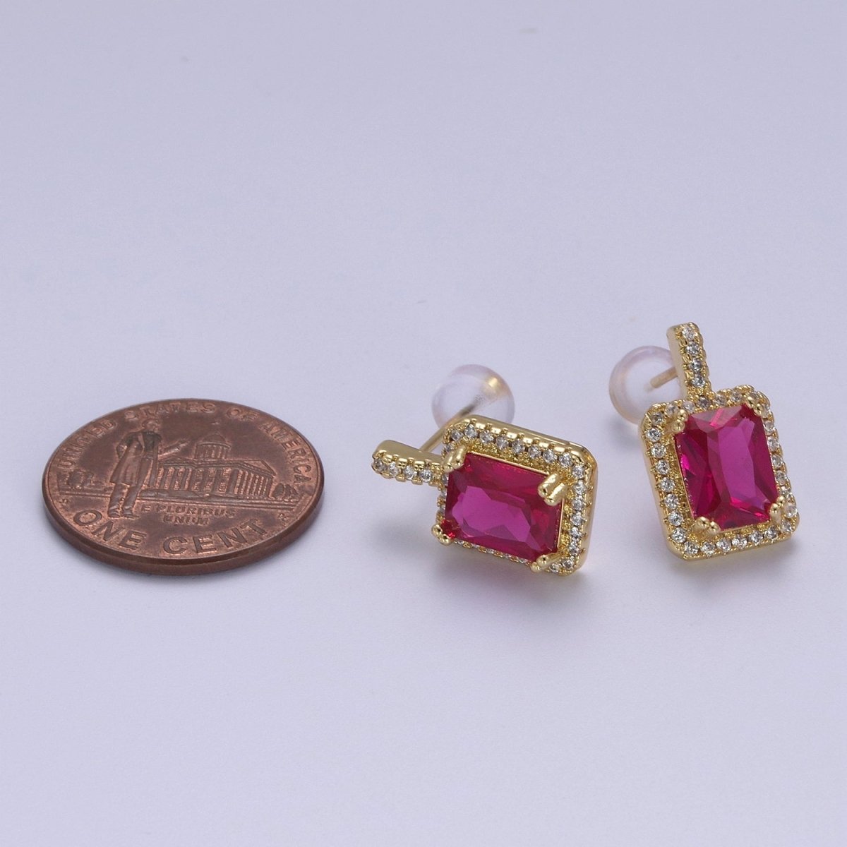 Gold / Silver Emerald Green CZ Paved Ear Posts Rectangle CZ Earring Studs For Party T-343 ~ T-354