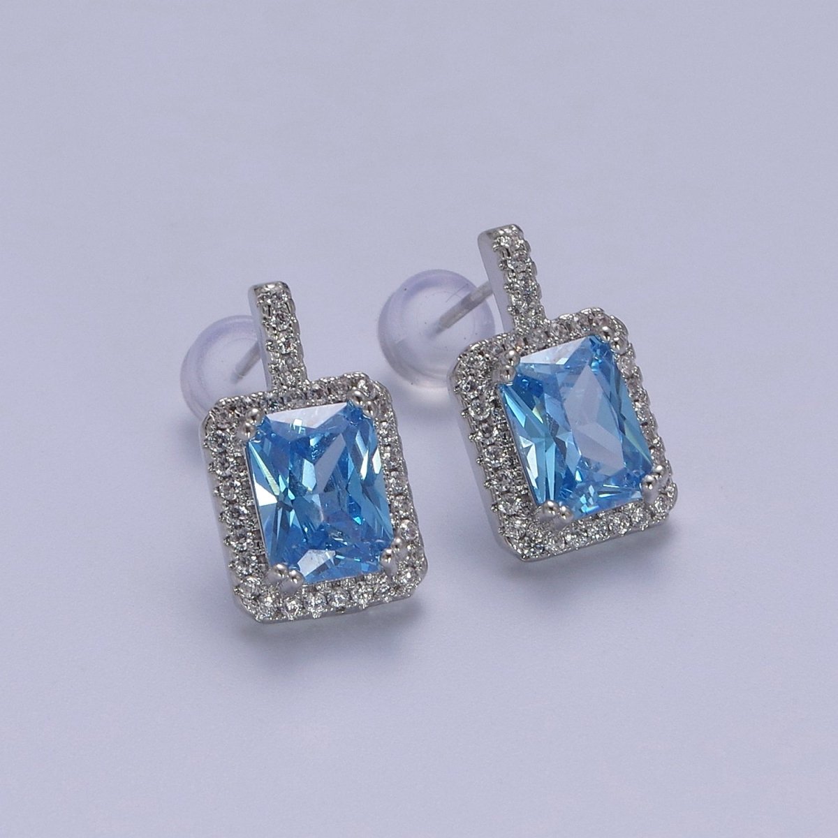 Gold / Silver Emerald Green CZ Paved Ear Posts Rectangle CZ Earring Studs For Party T-343 ~ T-354