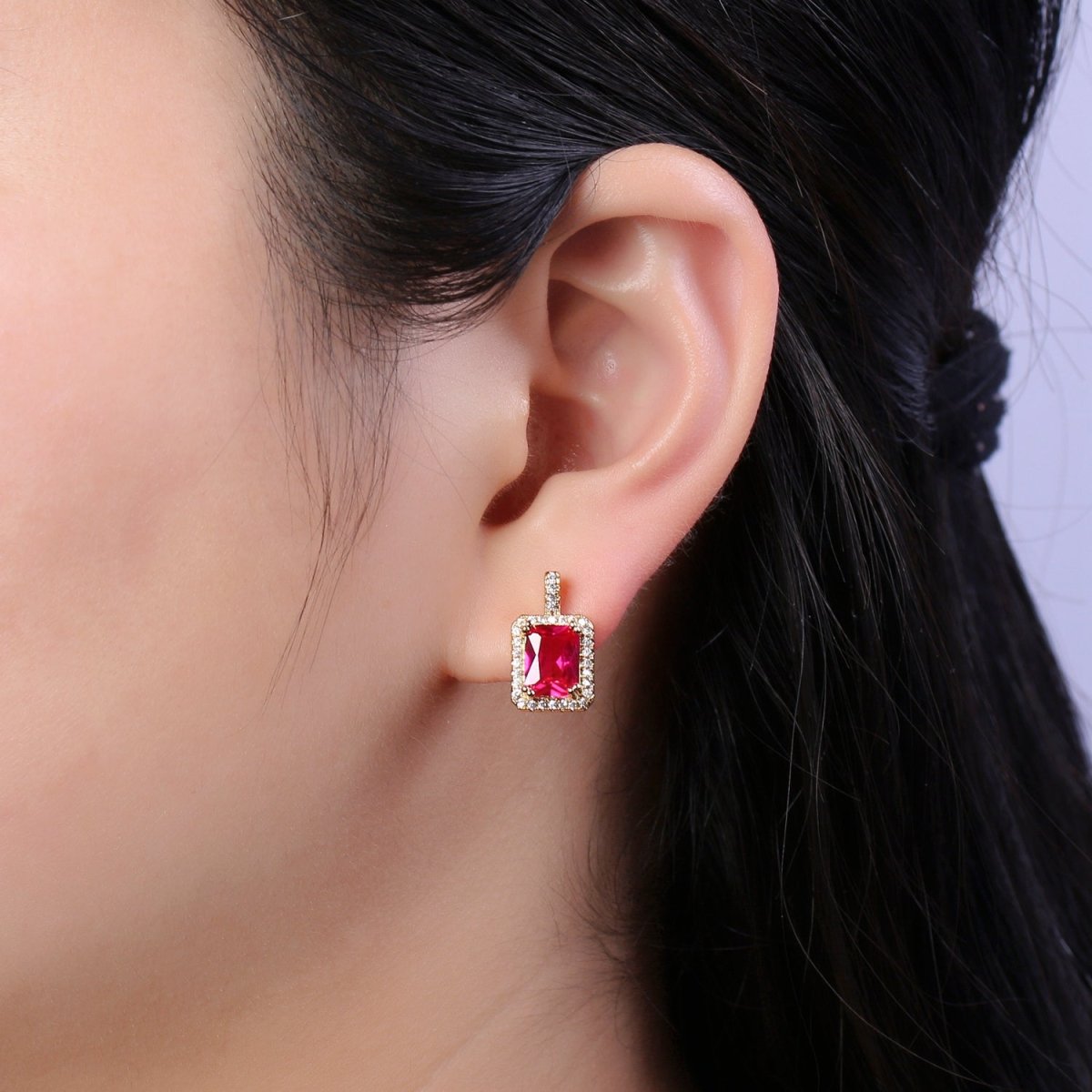 Gold / Silver Emerald Green CZ Paved Ear Posts Rectangle CZ Earring Studs For Party T-343 ~ T-354