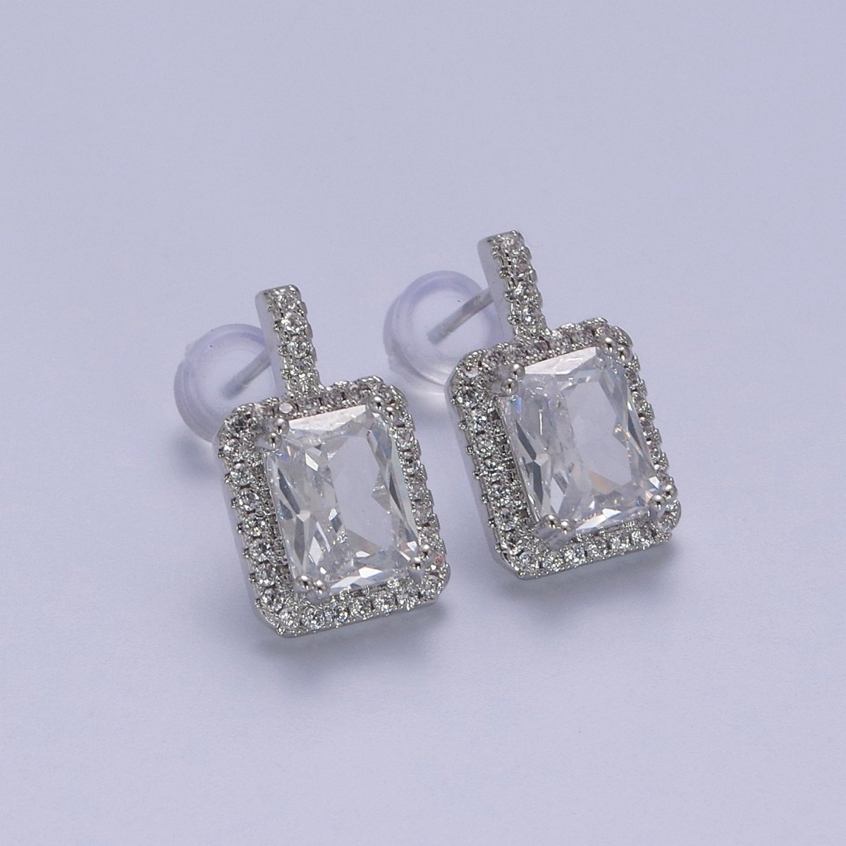 Gold / Silver Emerald Green CZ Paved Ear Posts Rectangle CZ Earring Studs For Party T-343 ~ T-354