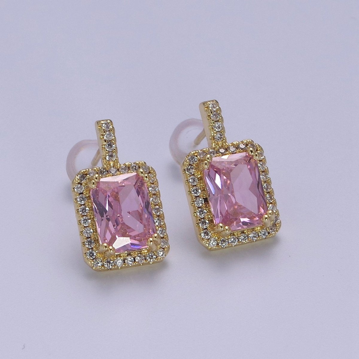 Gold / Silver Emerald Green CZ Paved Ear Posts Rectangle CZ Earring Studs For Party T-343 ~ T-354