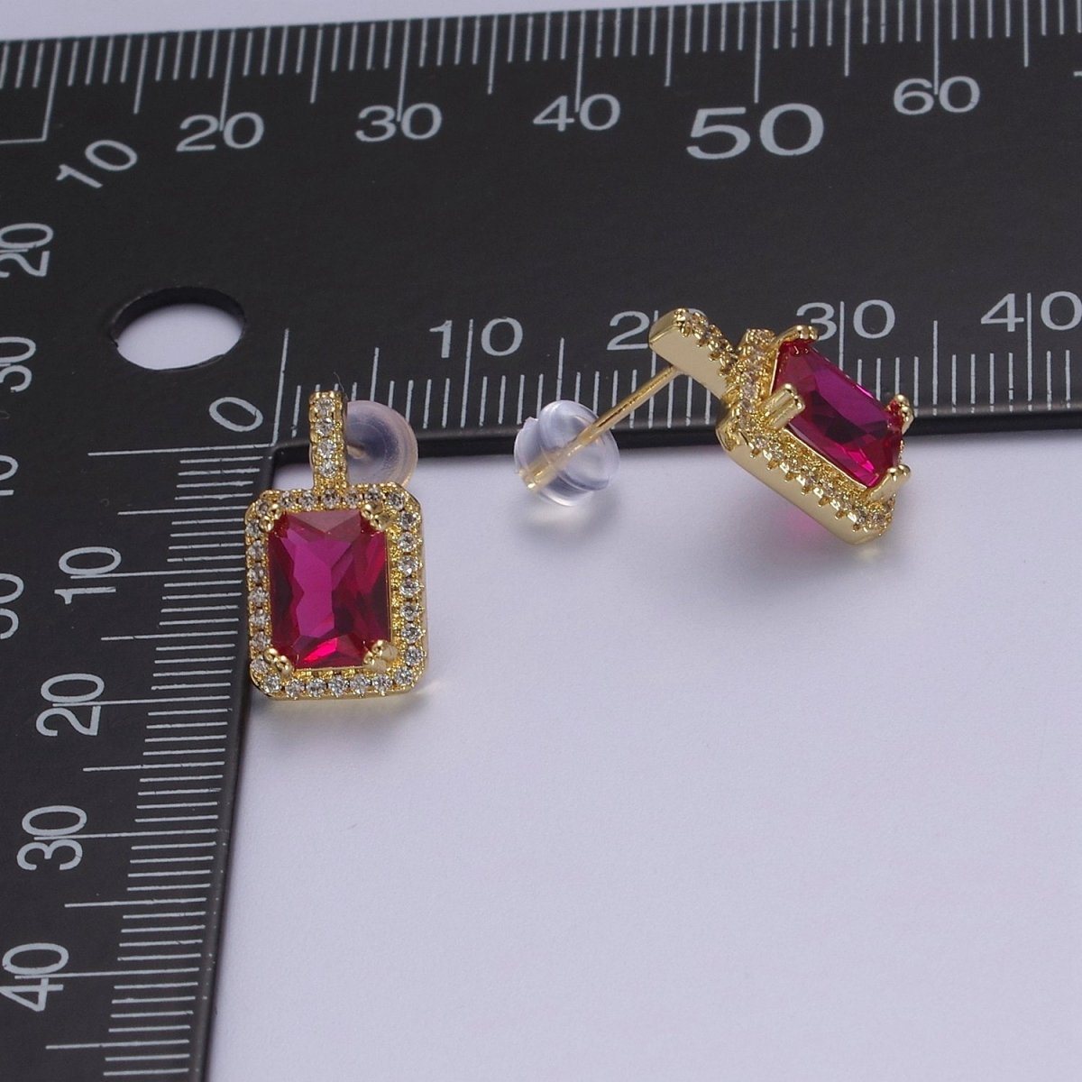 Gold / Silver Emerald Green CZ Paved Ear Posts Rectangle CZ Earring Studs For Party T-343 ~ T-354