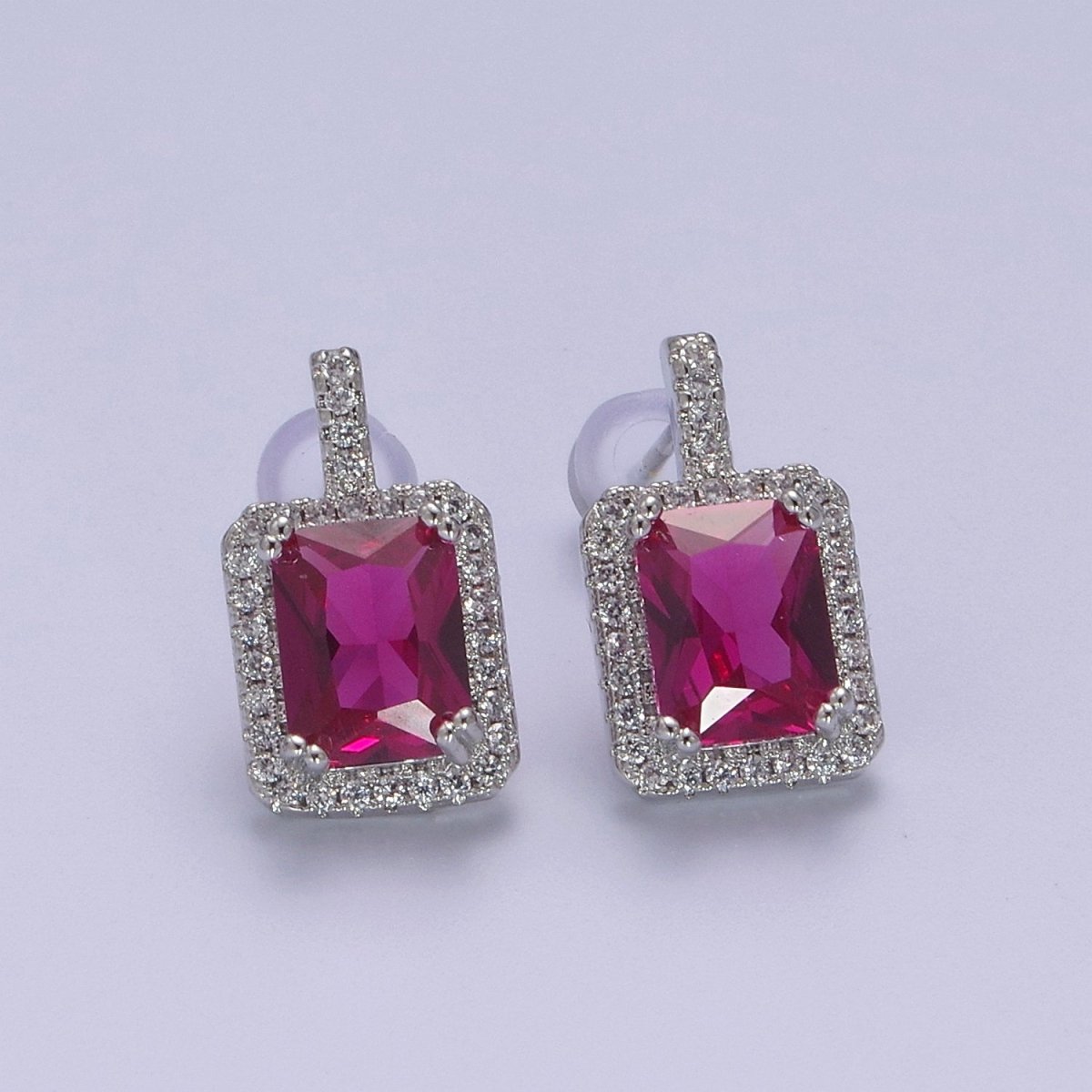 Gold / Silver Emerald Green CZ Paved Ear Posts Rectangle CZ Earring Studs For Party T-343 ~ T-354