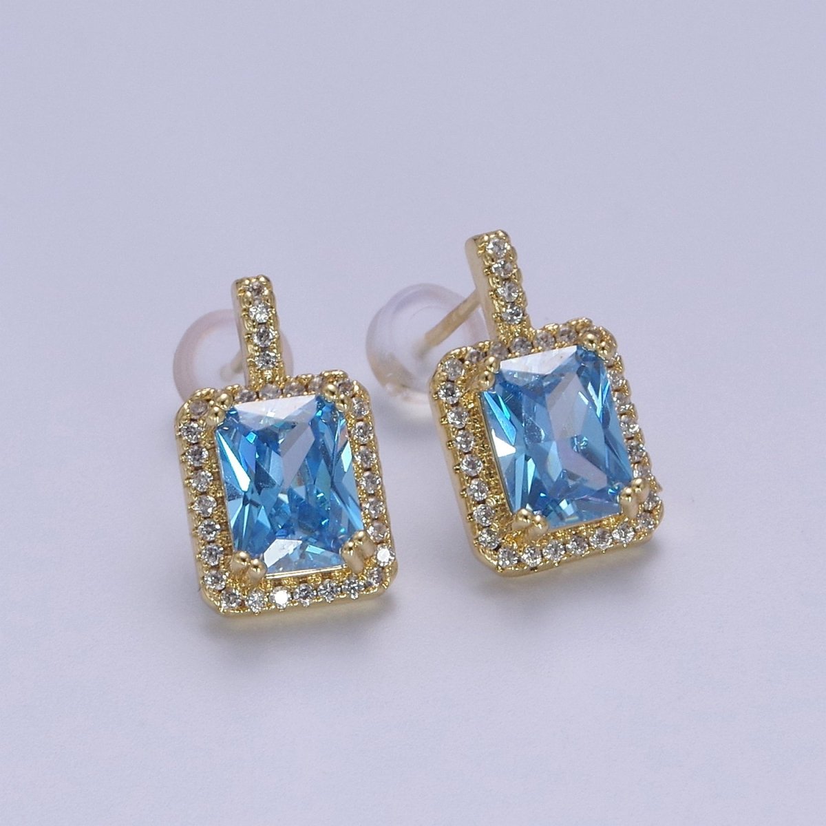 Gold / Silver Emerald Green CZ Paved Ear Posts Rectangle CZ Earring Studs For Party T-343 ~ T-354