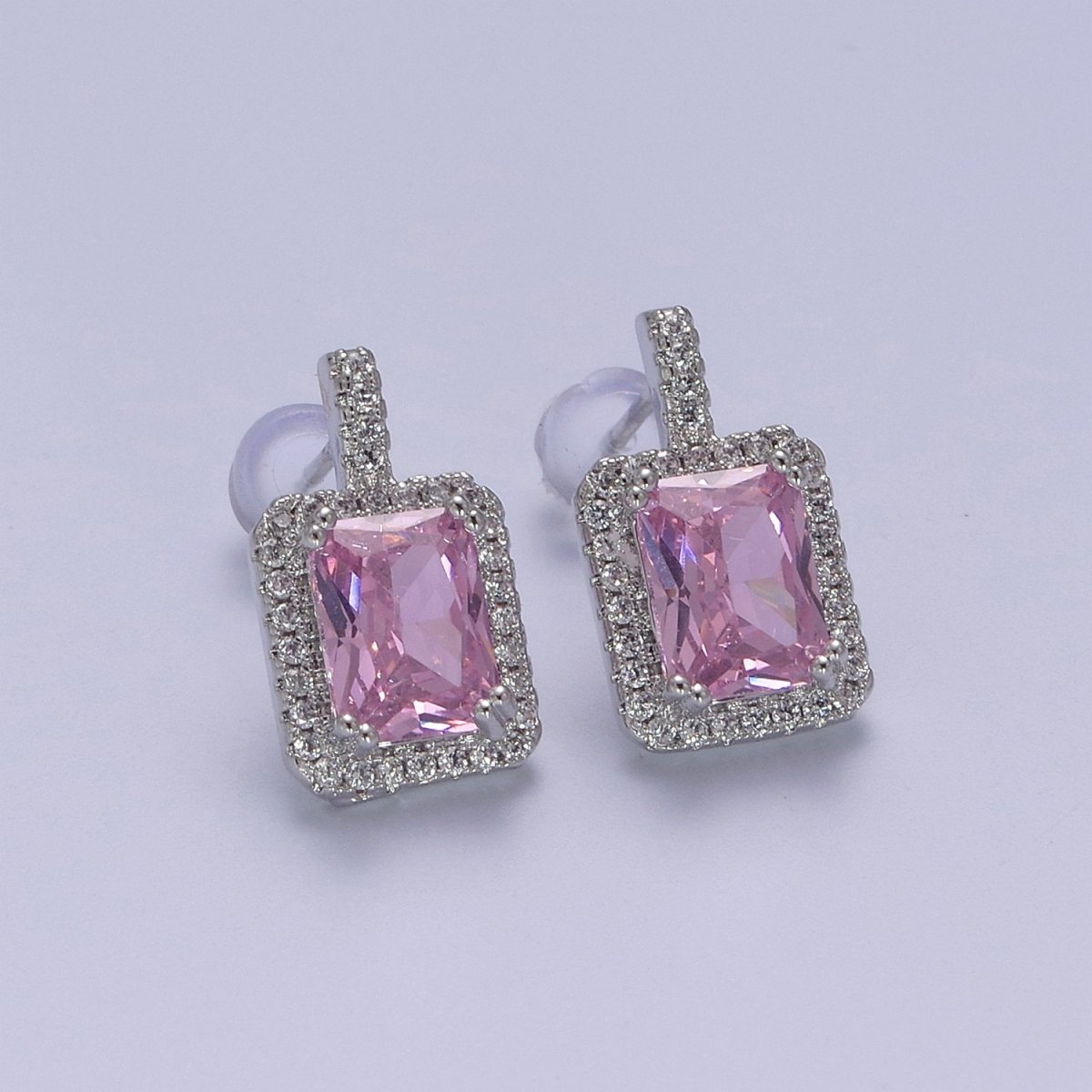 Gold / Silver Emerald Green CZ Paved Ear Posts Rectangle CZ Earring Studs For Party T-343 ~ T-354