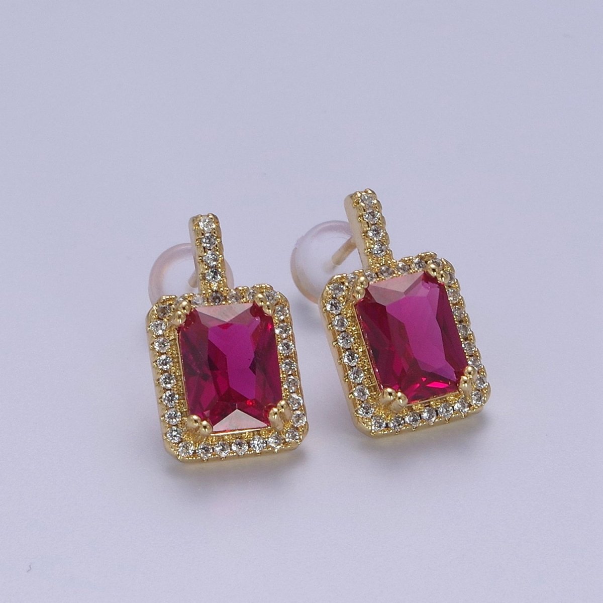 Gold / Silver Emerald Green CZ Paved Ear Posts Rectangle CZ Earring Studs For Party T-343 ~ T-354