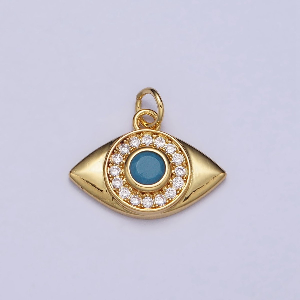 Gold, Silver Evil Eye Turquoise Clear Micro Paved CZ Protection Charm | AC410 AC411