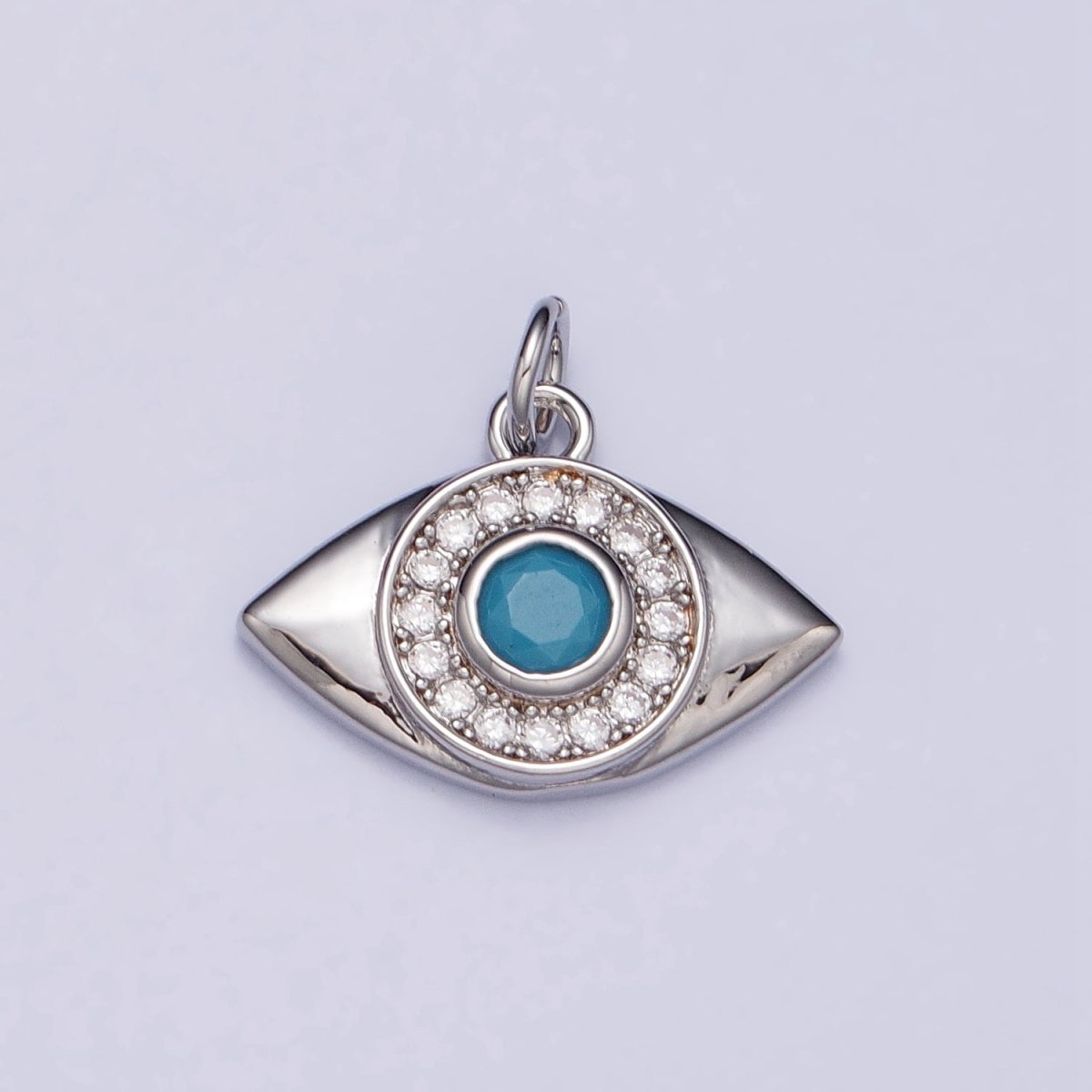 Gold, Silver Evil Eye Turquoise Clear Micro Paved CZ Protection Charm | AC410 AC411