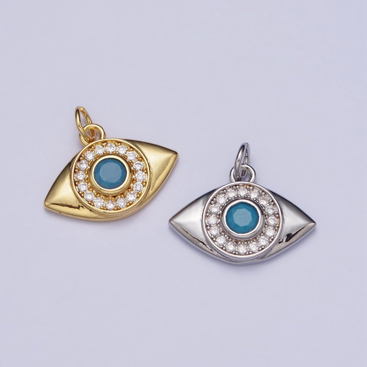 Gold, Silver Evil Eye Turquoise Clear Micro Paved CZ Protection Charm | AC410 AC411