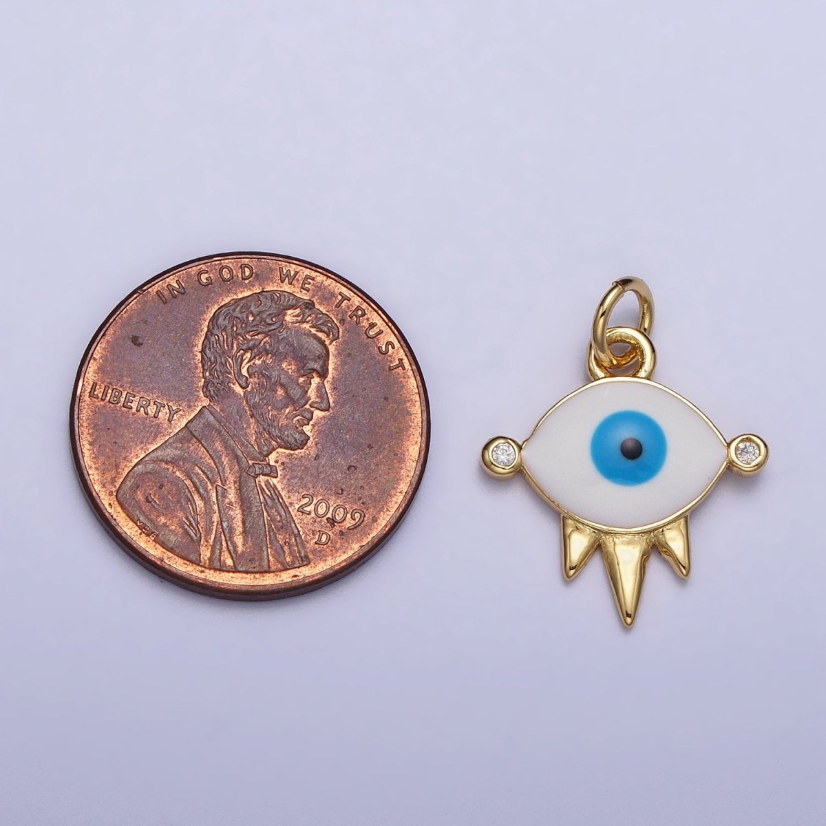 Gold, Silver Evil Eye White Enamel Clear CZ Triple Spiked Charm | AC1030 AC1031