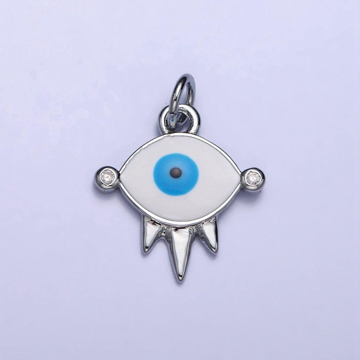 Gold, Silver Evil Eye White Enamel Clear CZ Triple Spiked Charm | AC1030 AC1031