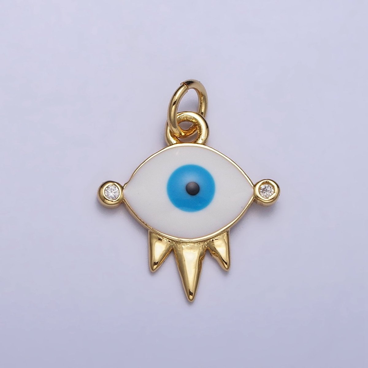 Gold, Silver Evil Eye White Enamel Clear CZ Triple Spiked Charm | AC1030 AC1031