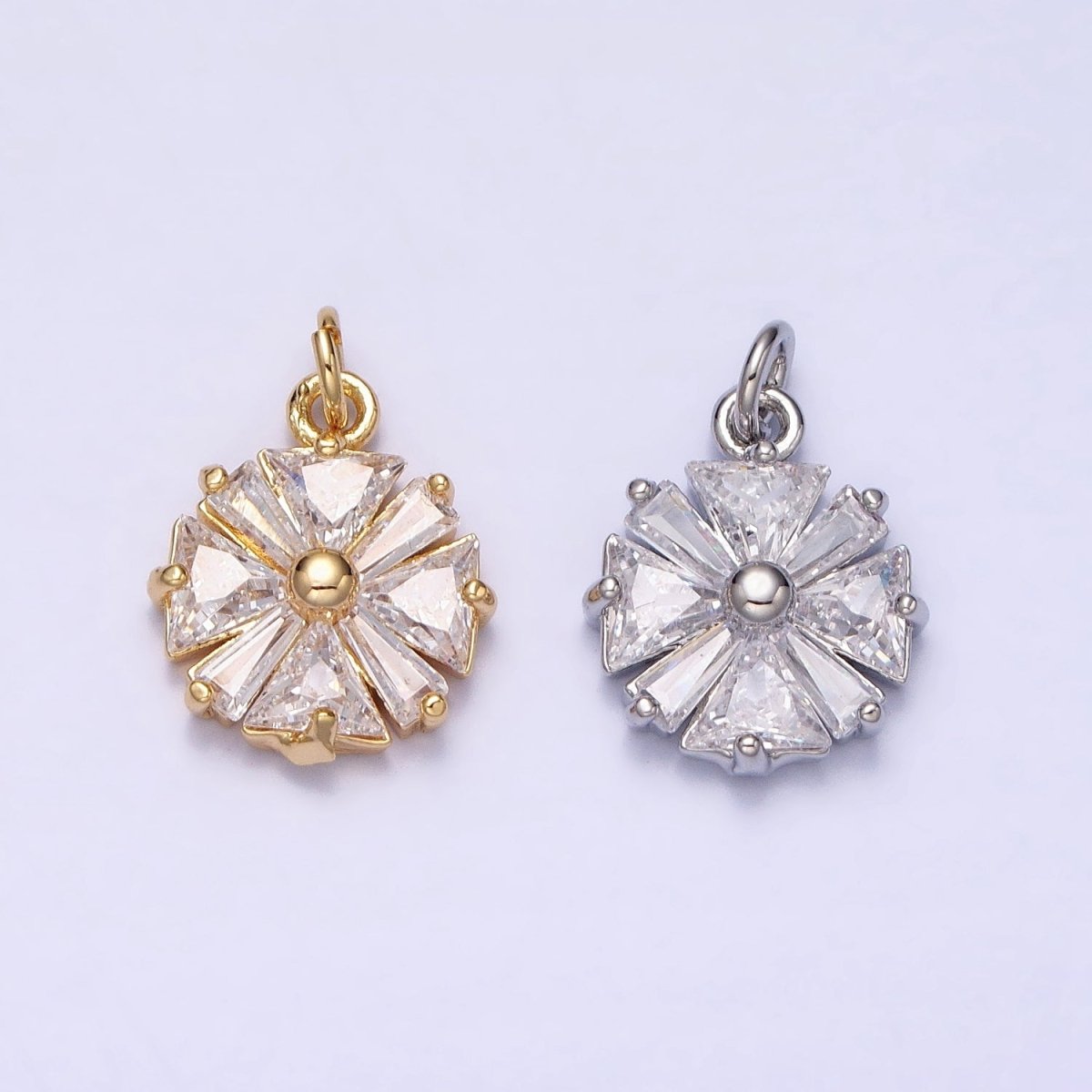 Gold, Silver Flower CZ Clear Geometric Triangle Baguette Add-On Charm | AC1237 AC1238