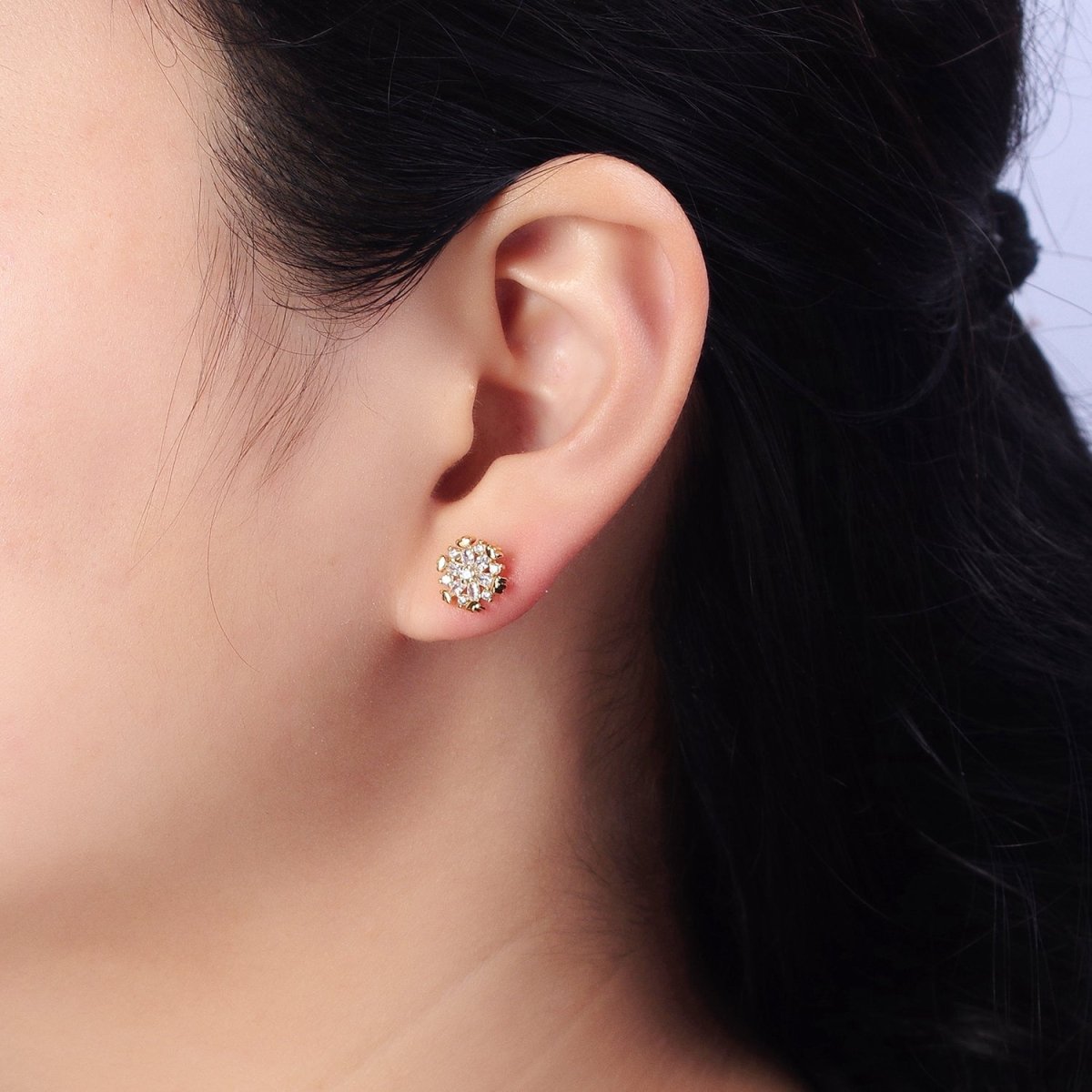 Gold, Silver Flower Snowflake Clear CZ Marquise Stud Earrings | AB372 AB373