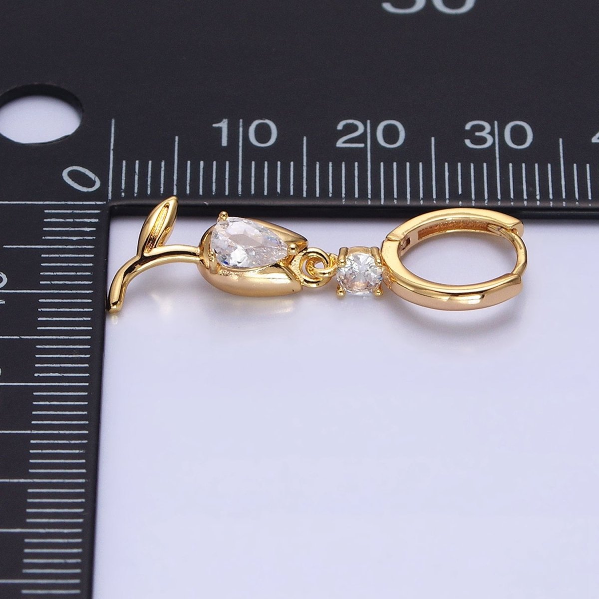 Gold, Silver Flower Tulip Clear CZ Drop Dangle Huggie Earrings | AD781 AD783