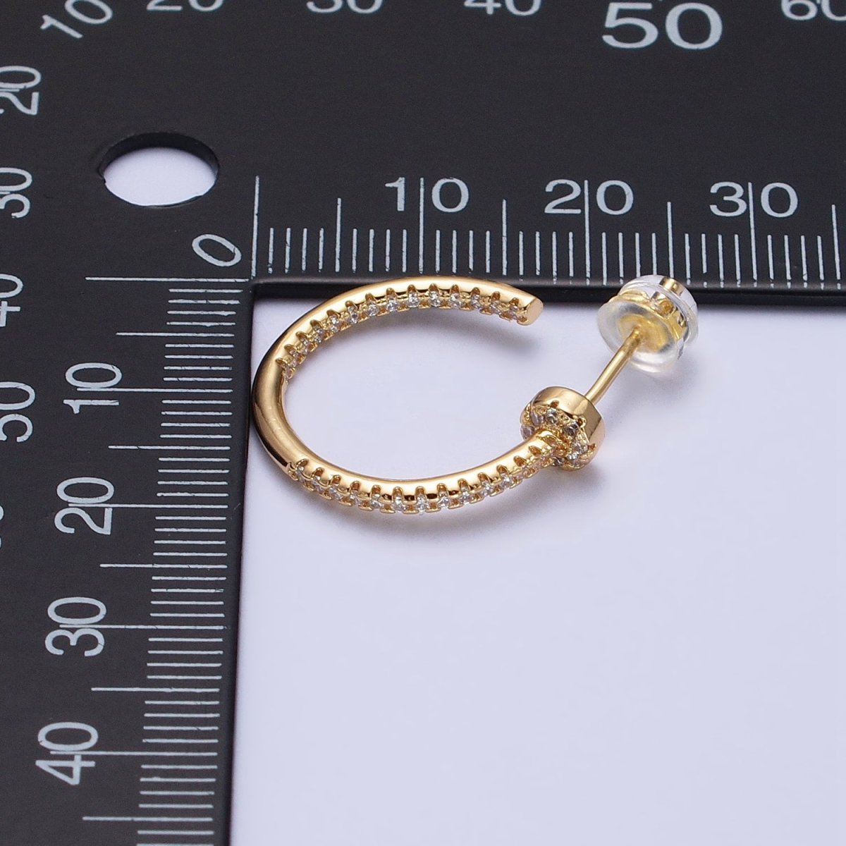 Gold, Silver Front-Sided Clear Micro Paved CZ Needle Hoop Earrings | AB370 AB371