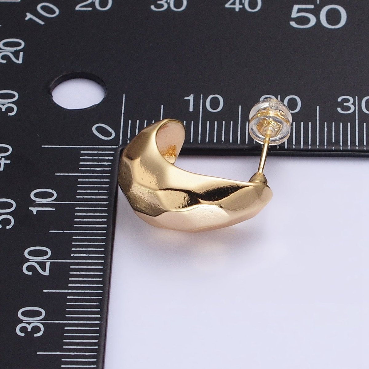 Gold, Silver Geometric Abstract Multifaceted C-Shaped Dome Hoop Earrings | AB587 AB588