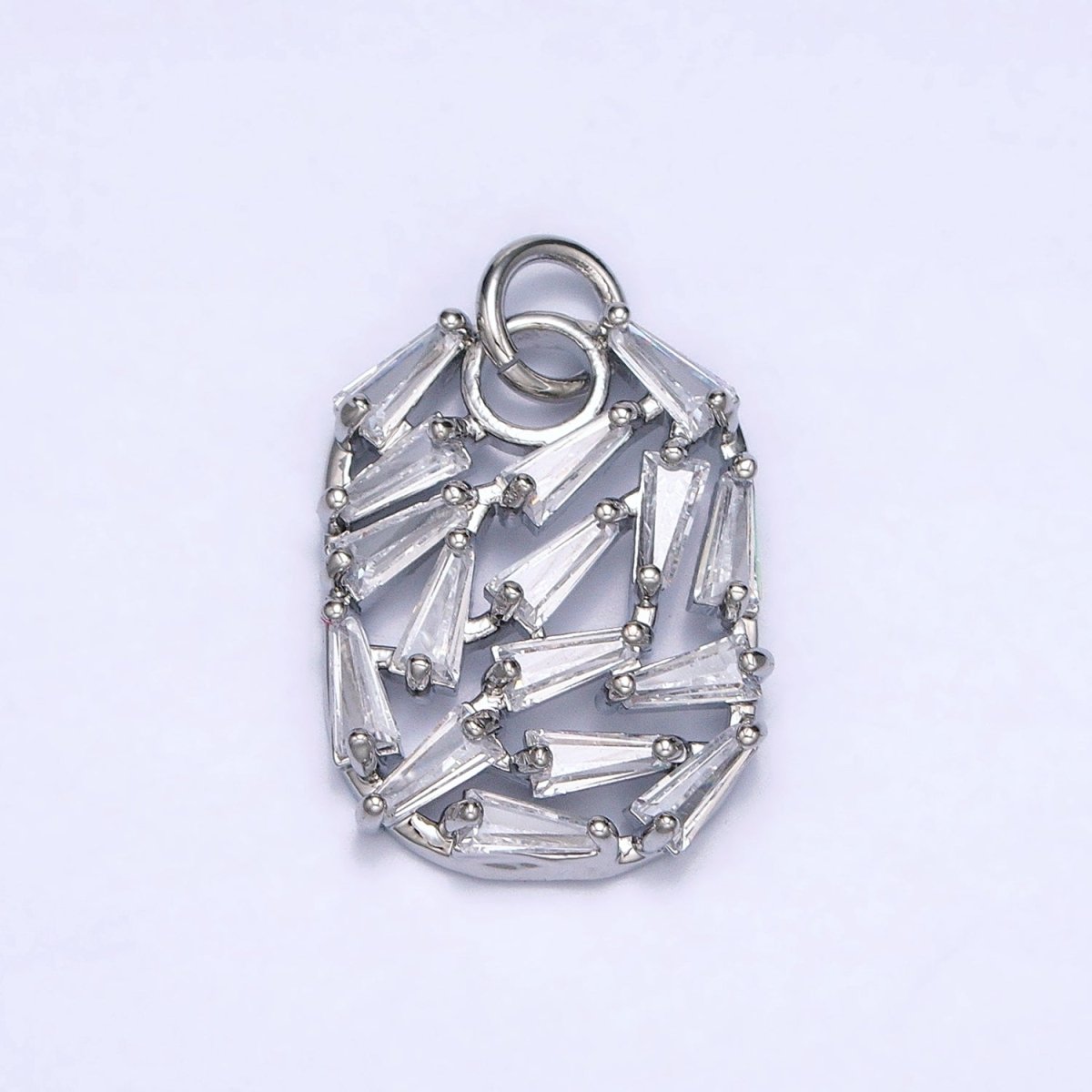 Gold, Silver Geometric Clear Baguette CZ Open 20mm Oblong Oval Charm | AC609 AC610