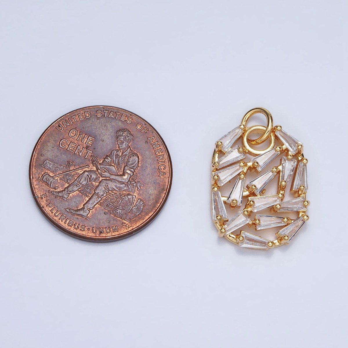 Gold, Silver Geometric Clear Baguette CZ Open 20mm Oblong Oval Charm | AC609 AC610