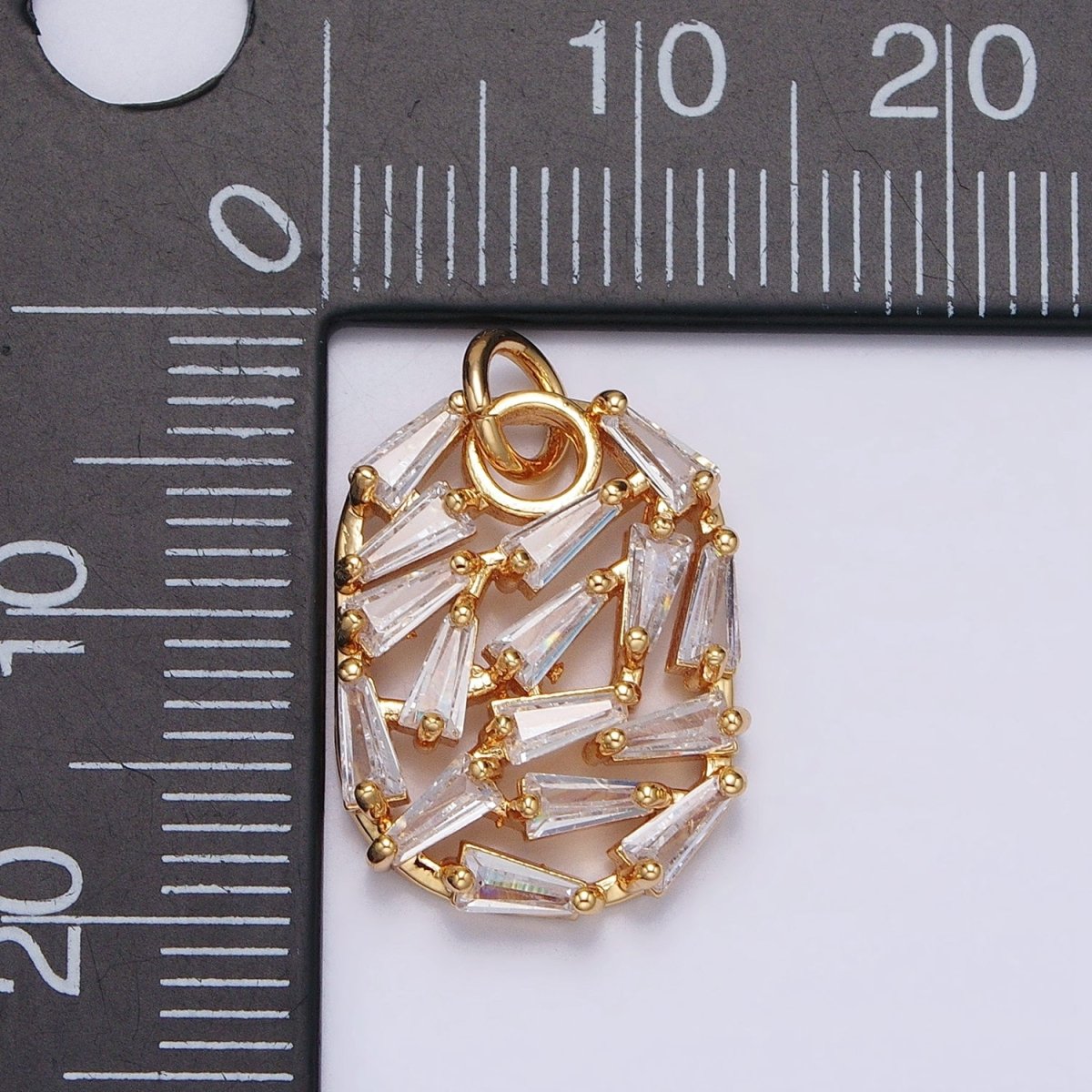 Gold, Silver Geometric Clear Baguette CZ Open 20mm Oblong Oval Charm | AC609 AC610
