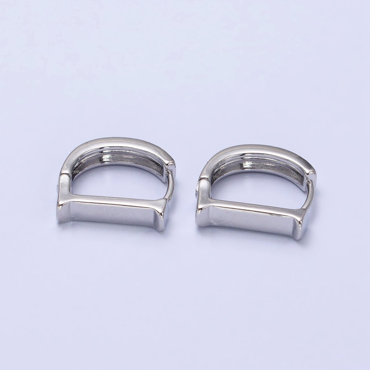 Gold, Silver Geometric D-Shaped Dainty Minimalist Huggie Earrings | AB388 AB510