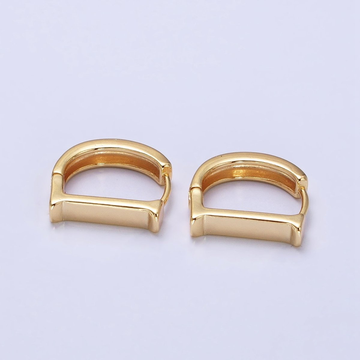 Gold, Silver Geometric D-Shaped Dainty Minimalist Huggie Earrings | AB388 AB510