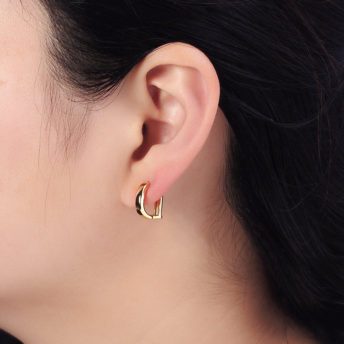 Gold, Silver Geometric D-Shaped Dainty Minimalist Huggie Earrings | AB388 AB510