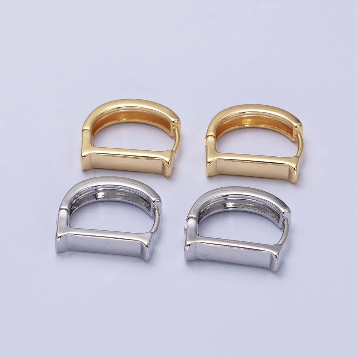 Gold, Silver Geometric D-Shaped Dainty Minimalist Huggie Earrings | AB388 AB510
