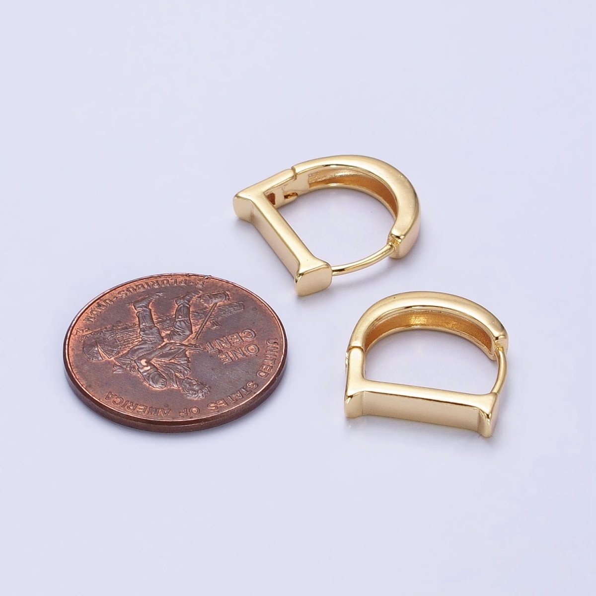 Gold, Silver Geometric D-Shaped Dainty Minimalist Huggie Earrings | AB388 AB510