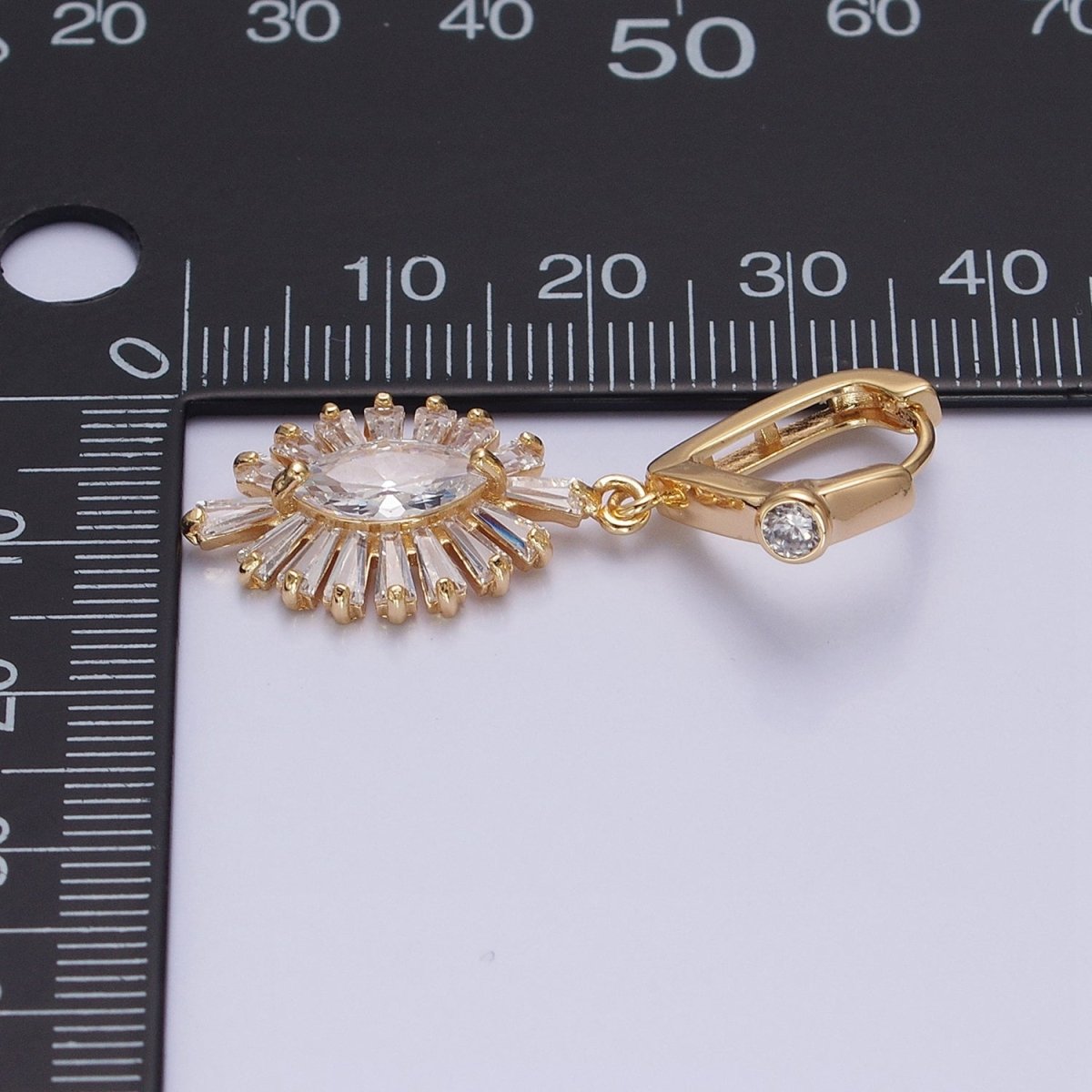 Gold, Silver Geometric Marquise Baguette Drop CZ Diamond Rhombus Huggie Earrings | AD806 AD807