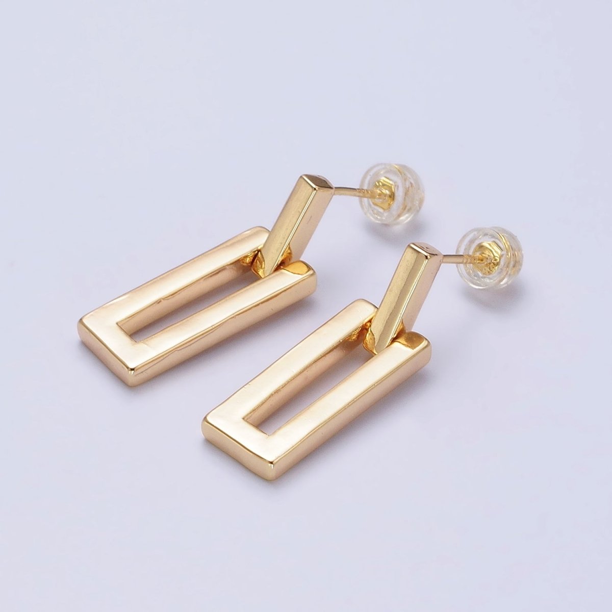 Gold, Silver Geometric Rectangular Bar Drop Dangle Stud Earrings in Gold & Silver | AB393 AB734