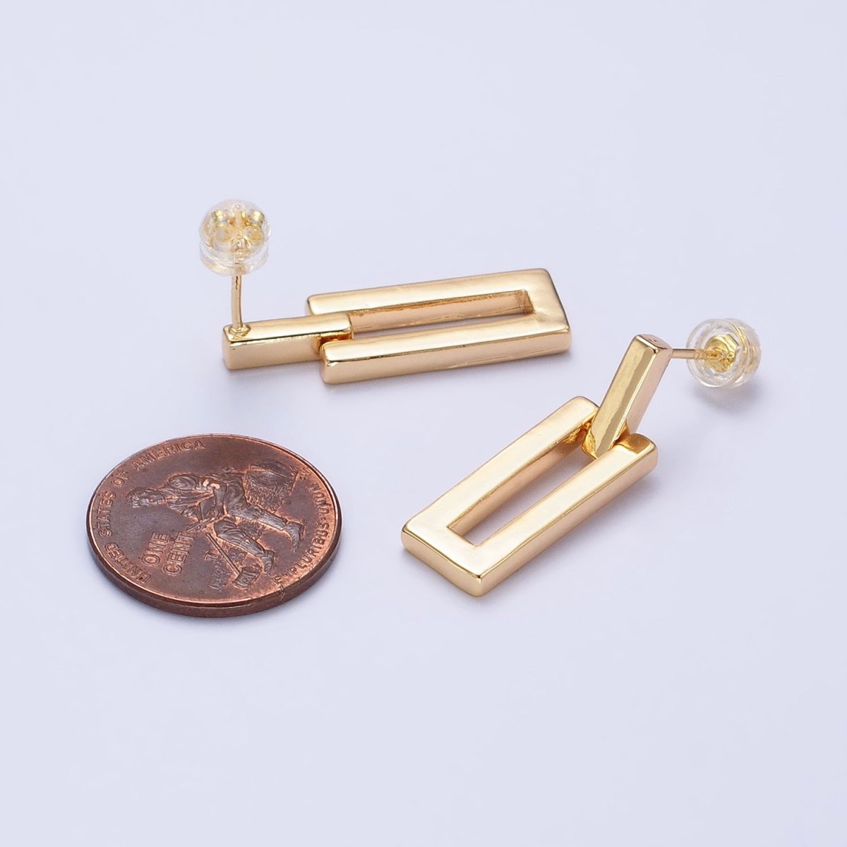 Gold, Silver Geometric Rectangular Bar Drop Dangle Stud Earrings in Gold & Silver | AB393 AB734