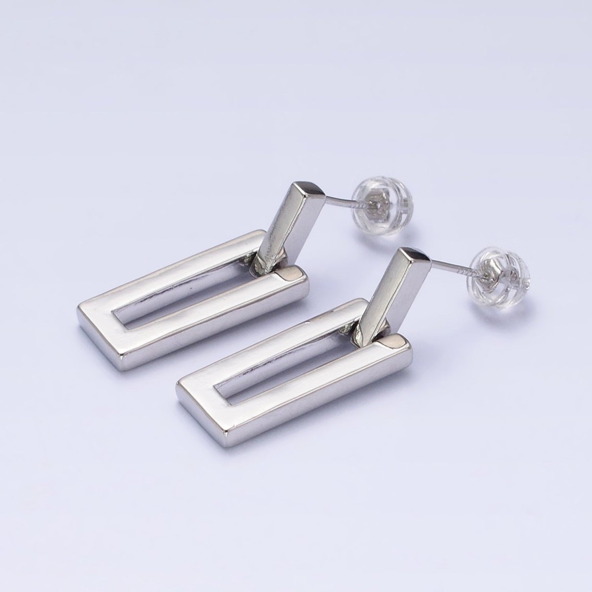 Gold, Silver Geometric Rectangular Bar Drop Dangle Stud Earrings in Gold & Silver | AB393 AB734