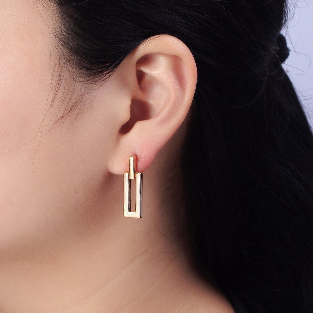 Gold, Silver Geometric Rectangular Bar Drop Dangle Stud Earrings in Gold & Silver | AB393 AB734