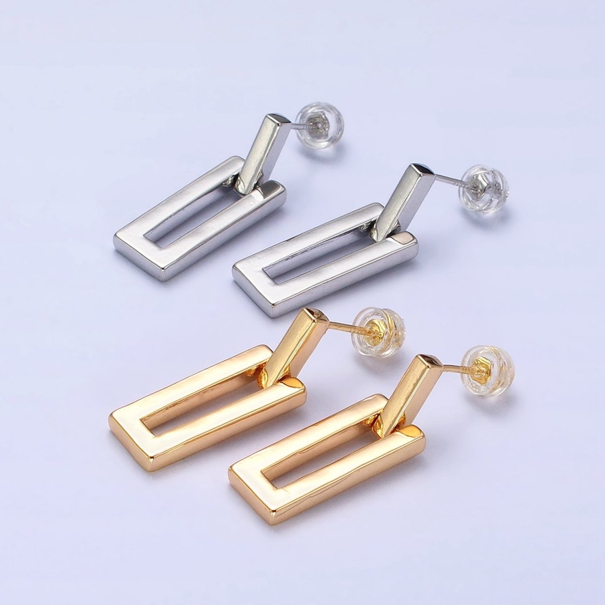 Gold, Silver Geometric Rectangular Bar Drop Dangle Stud Earrings in Gold & Silver | AB393 AB734