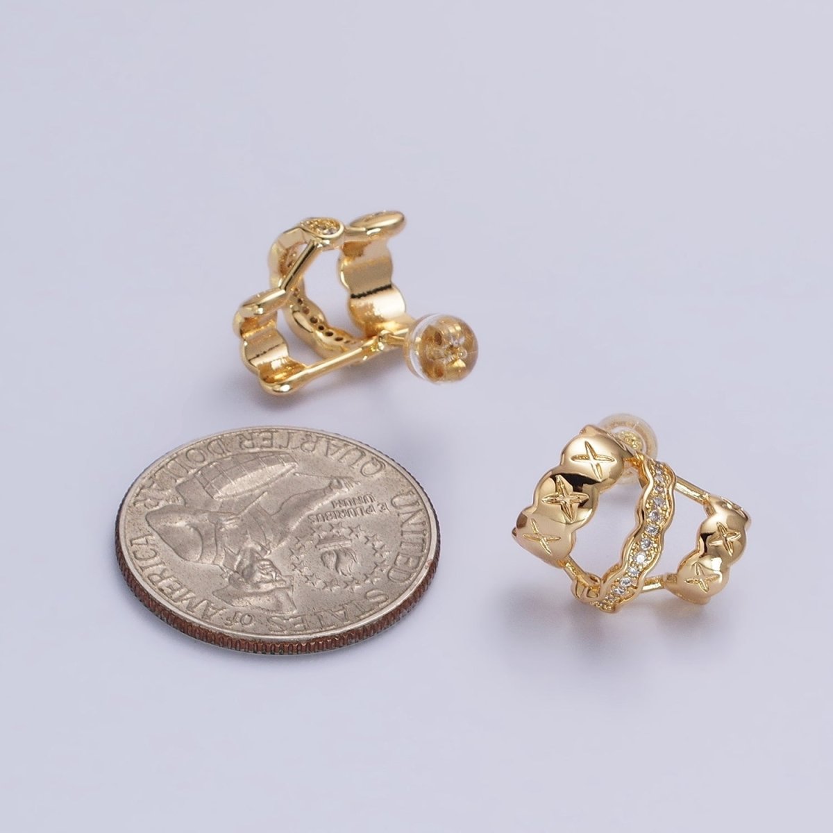 Gold, Silver Geometric Triple C-Shaped Cross X Micro Paved CZ Band Stud Earrings | AB583 AB584