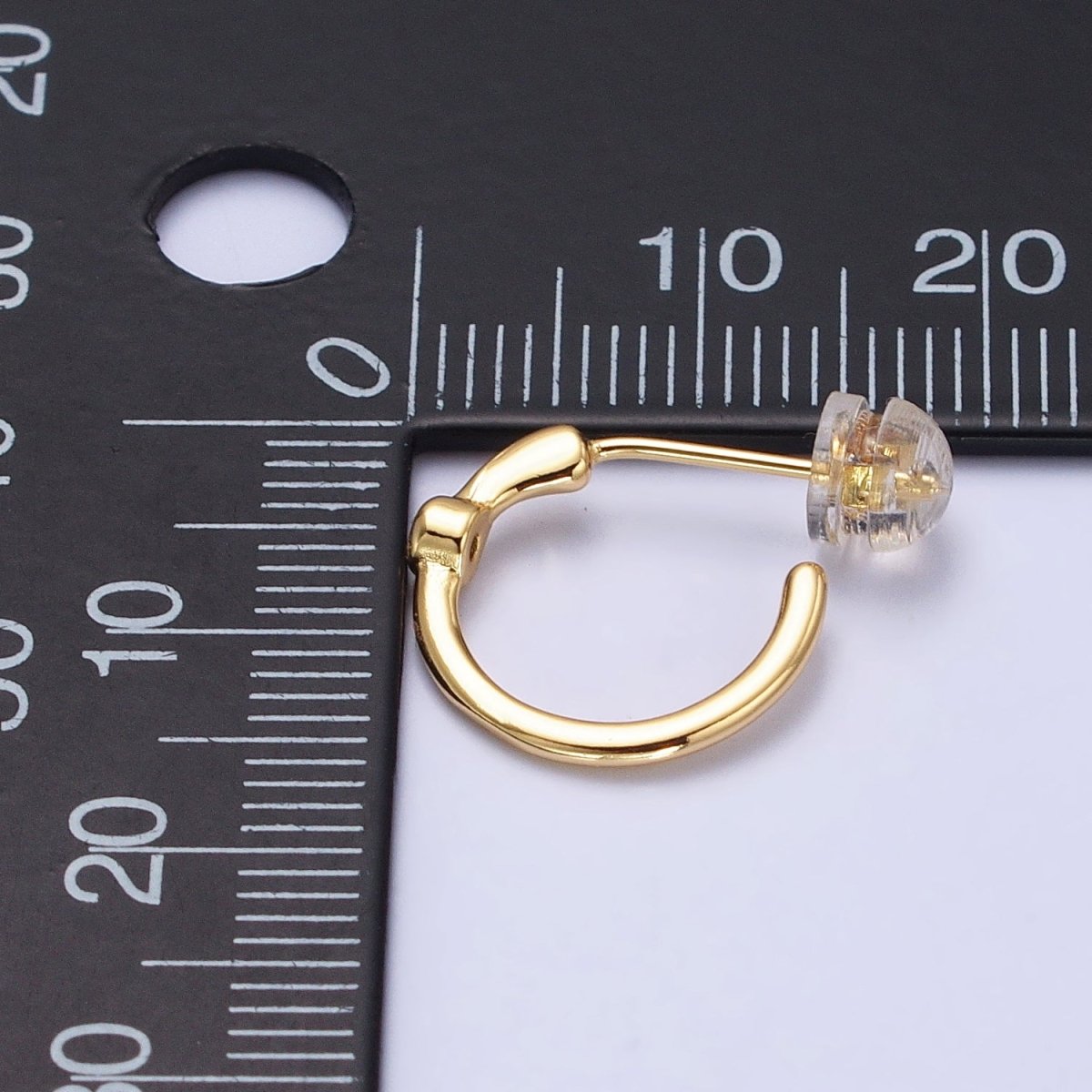 Gold, Silver Green CZ C-Shaped 14mm Minimalist Hoop Earrings in Gold & Silver | AB377 AB400