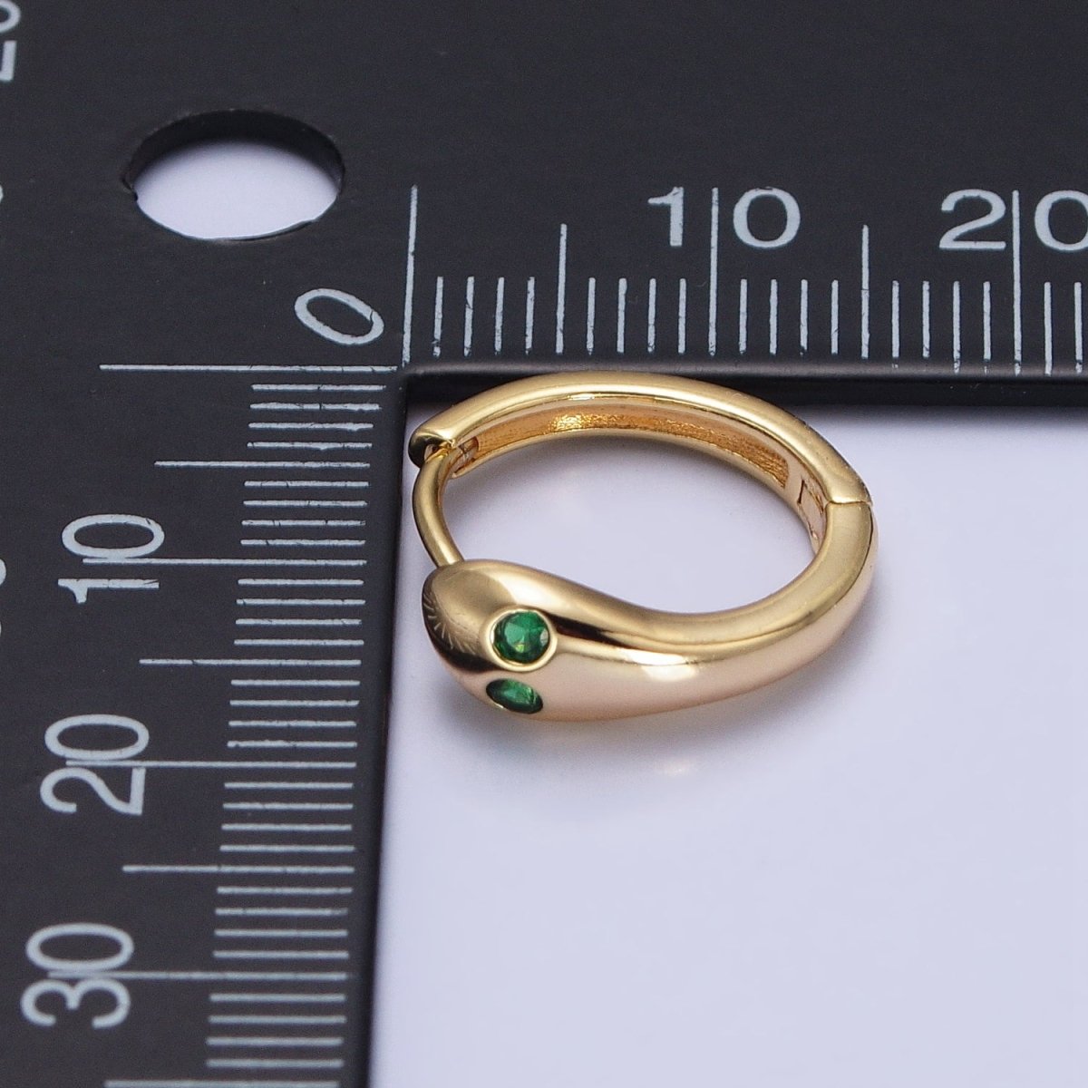 Gold, Silver Green-Eyed CZ Snake Serpent Minimalist Huggie Earrings | AB557 AB558
