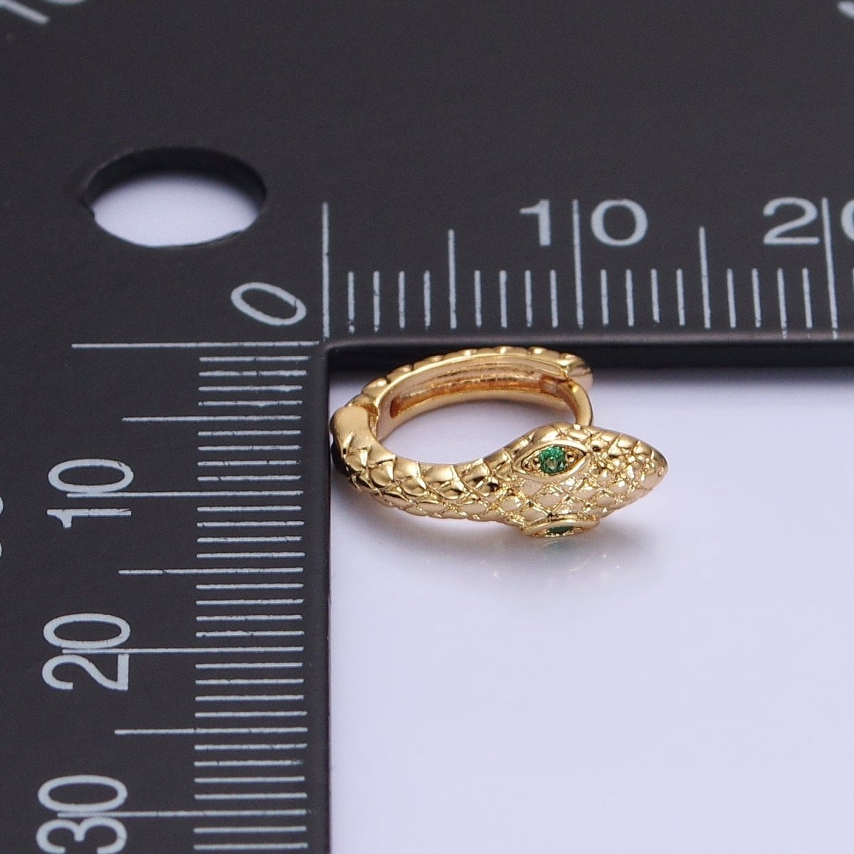 OS Gold, Silver Green-Eyed Scaled Snake Serpent 11mm Cartilage Huggie Earrings | AB751 AB-850