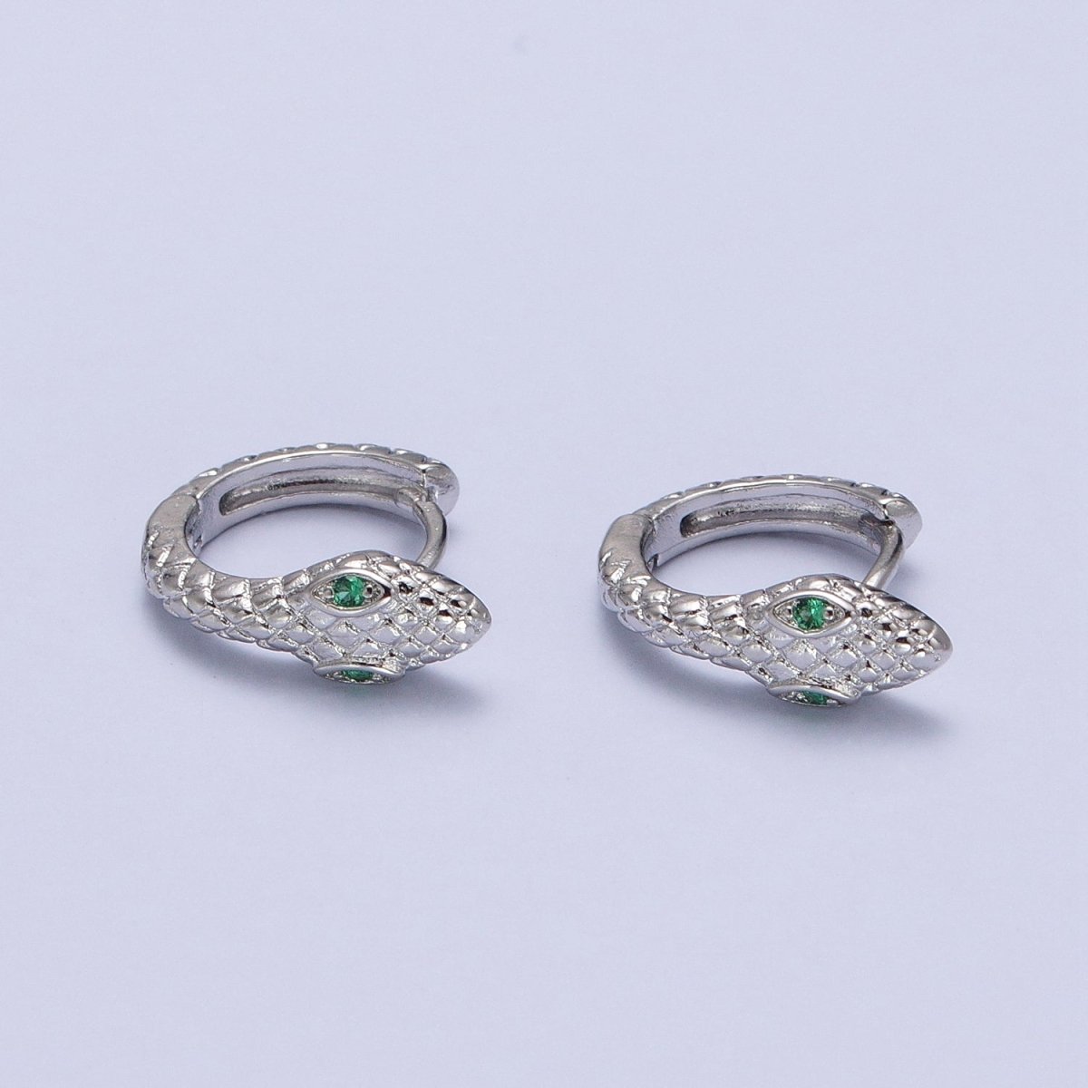 OS Gold, Silver Green-Eyed Scaled Snake Serpent 11mm Cartilage Huggie Earrings | AB751 AB-850