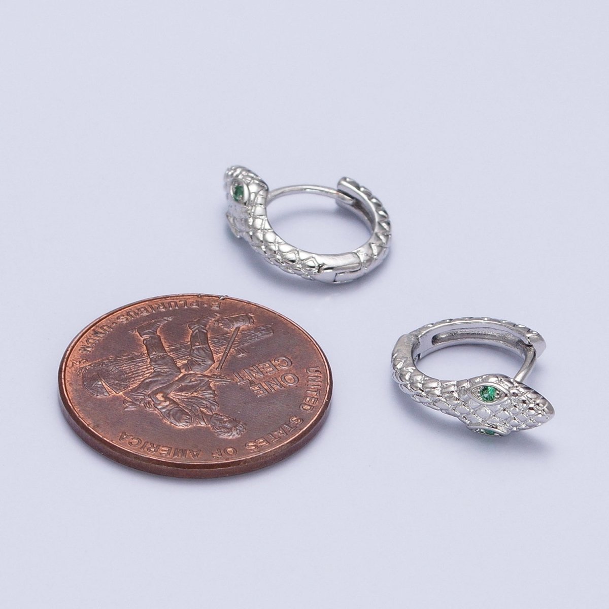 OS Gold, Silver Green-Eyed Scaled Snake Serpent 11mm Cartilage Huggie Earrings | AB751 AB-850