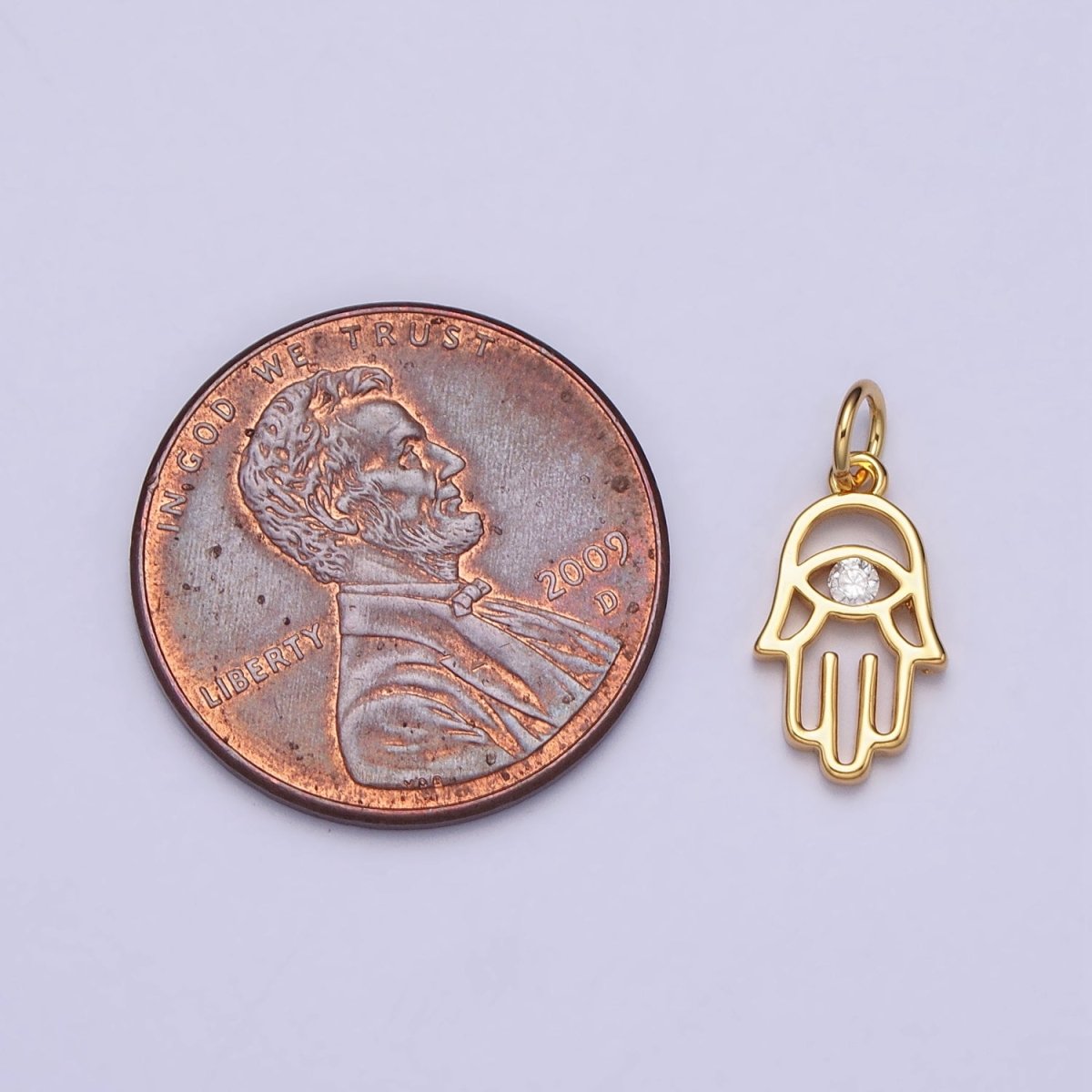 Gold, Silver Hamsa Hand Clear CZ Open Add-On Charm in Gold & Silver | AC408 AC409