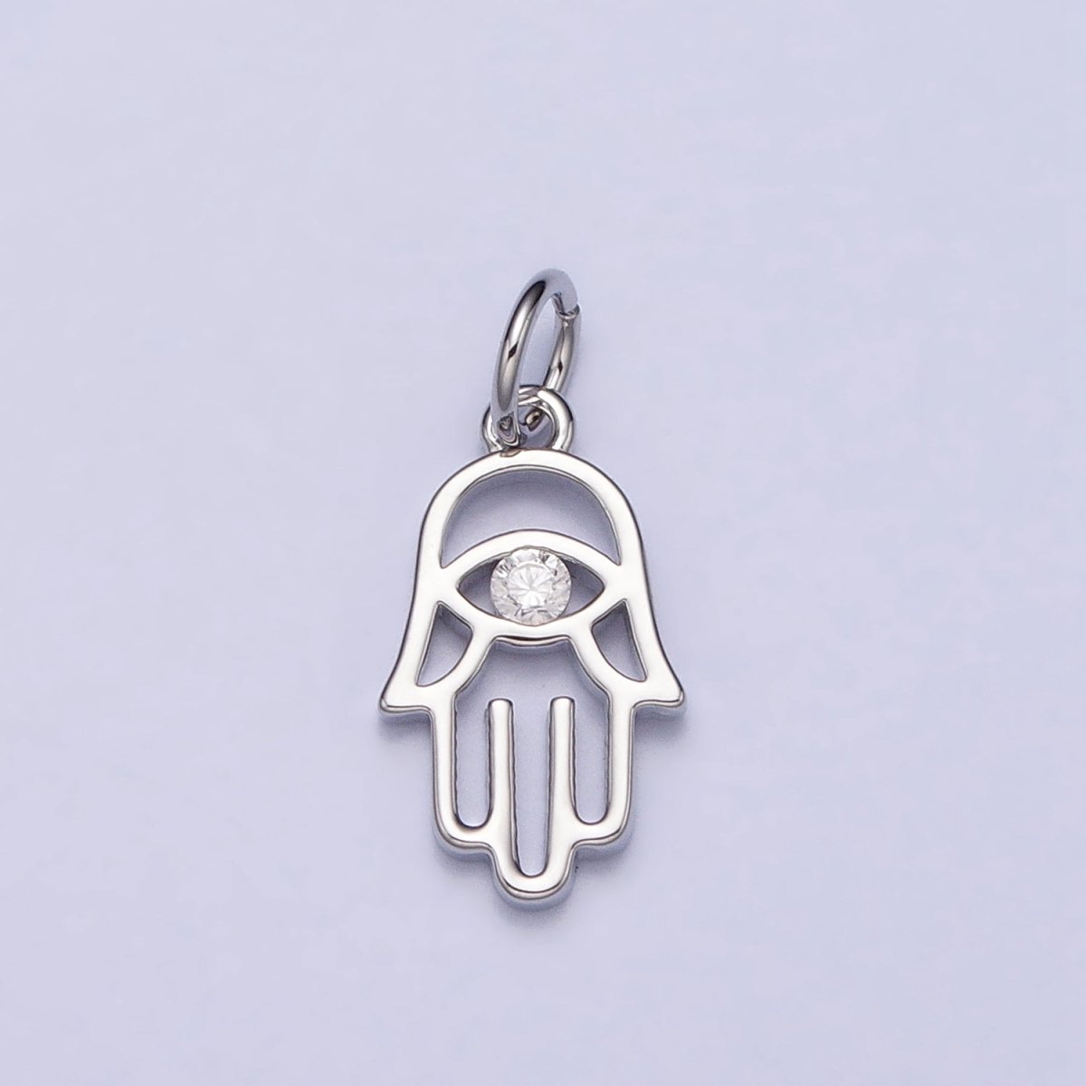 Gold, Silver Hamsa Hand Clear CZ Open Add-On Charm in Gold & Silver | AC408 AC409