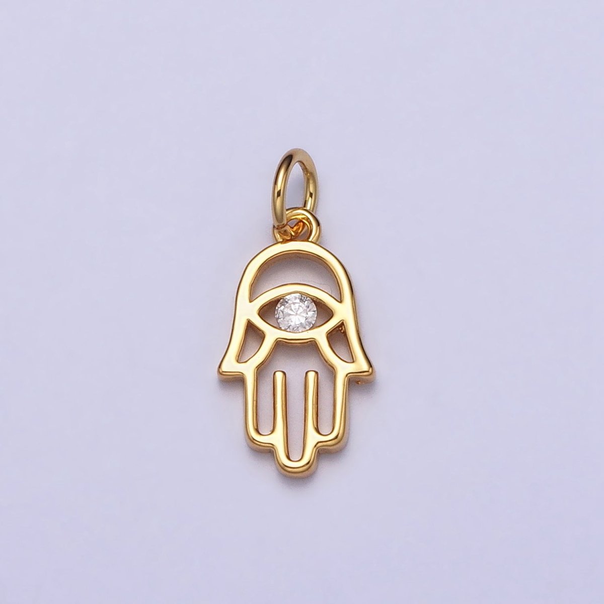 Gold, Silver Hamsa Hand Clear CZ Open Add-On Charm in Gold & Silver | AC408 AC409
