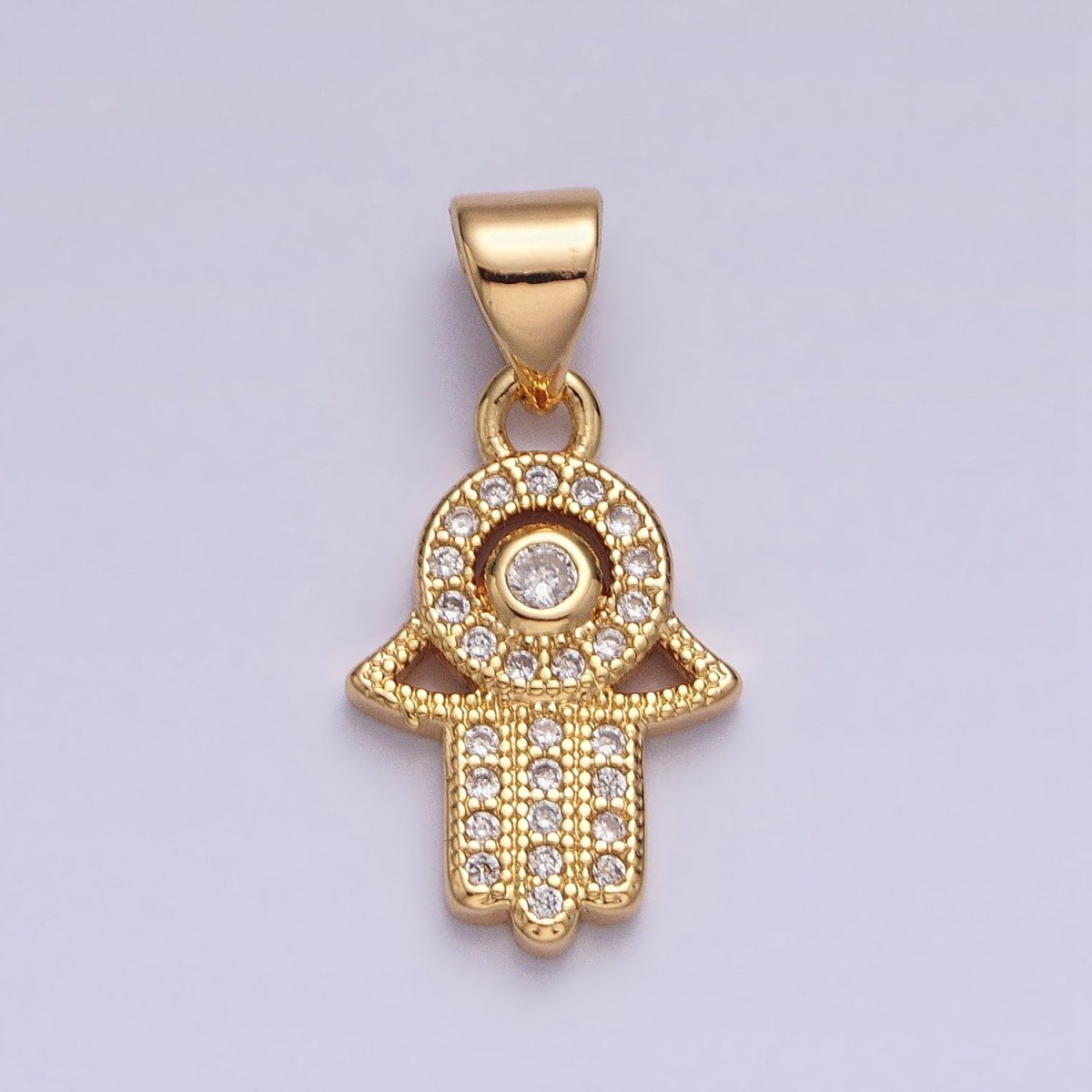 Gold, Silver Hamsa Hand Evil Eye Clear CZ Micro Paved Pendant | AA359 AA360